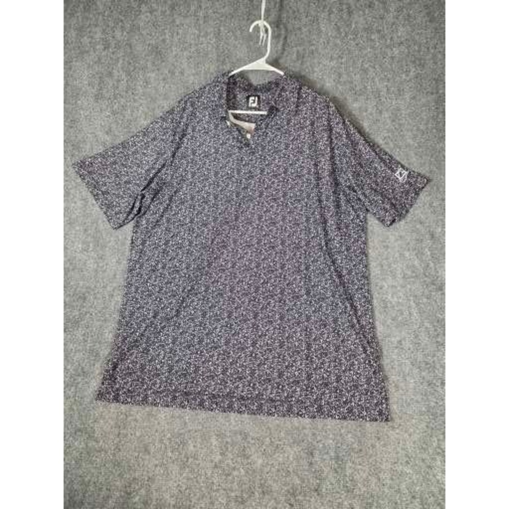 FootJoy Mens XL Black White Splatter Print Performance Golf Polo Shirt Casual